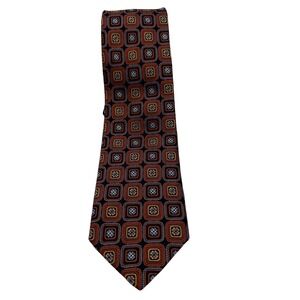 JZ Richards Silk Necktie Orange Blue Geometric Medallion Hand Made USA (TE23)